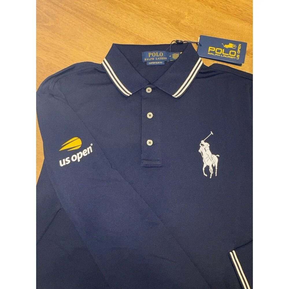 NWT US Open Polo Ralph Lauren Umpire Polo Shirt Long Sleeve Navy Medium Tennis